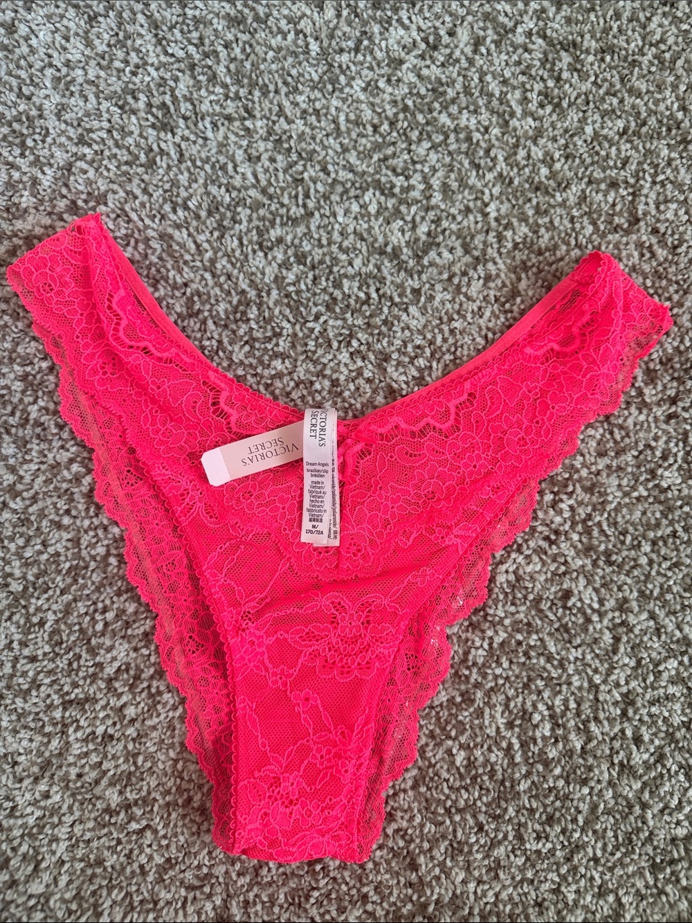 NWT Victoria's Secret Neon Pink Dress Lace Brazilian Panty